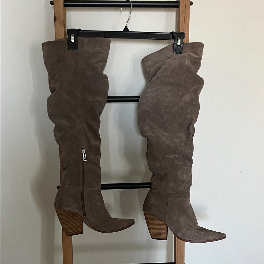 Charles By Charles David Taupe Suede Over-the-Knee Slouch Boots